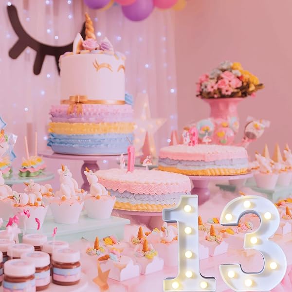 8.8" Decorative LED Light Up Numbers, Marquee Numbers Lights for 13th Birthday Decorations, Lighted Number Sign for Birthday Party Night Lights Anniversary Backdrop Home Decor, White Number 13 - 5