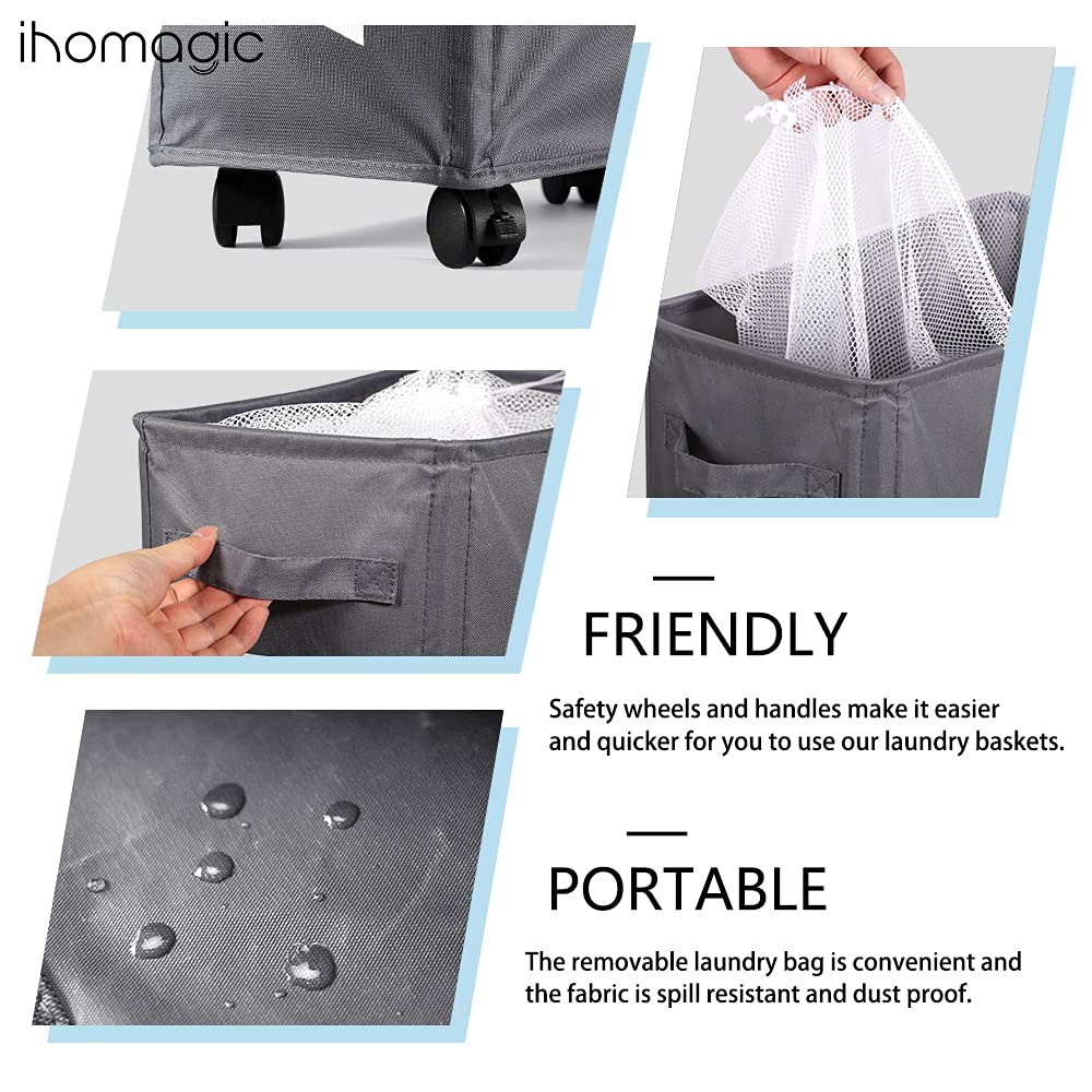 IHOMAGIC Grote wasmand met zijzakken, 84 l, opvouwbaar