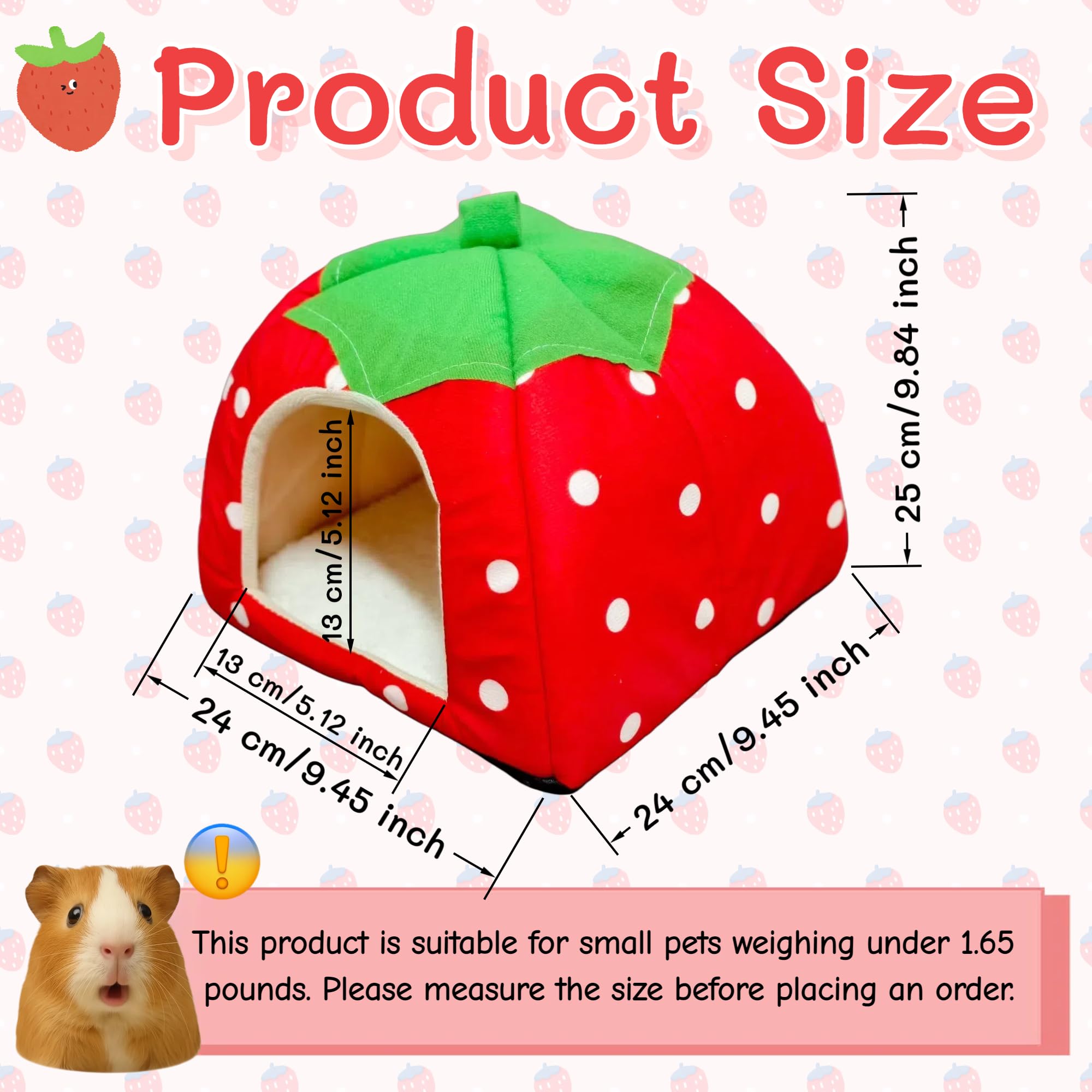 Zuchini Guinea Pig Bed,Small Animal Winter Warm Nest,Hideout cave for Guinea Pig Ferret Hedgehog Chinchilla (Red) - Image 2