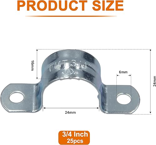 Miniatura 16 de ISPINNER 25pcs 1/2 pulgada Zinc plateado acero EMT Pipe Straps U soporte con 2 agujeros para conducto EMT, fijación de tuberías, tubo de tensión