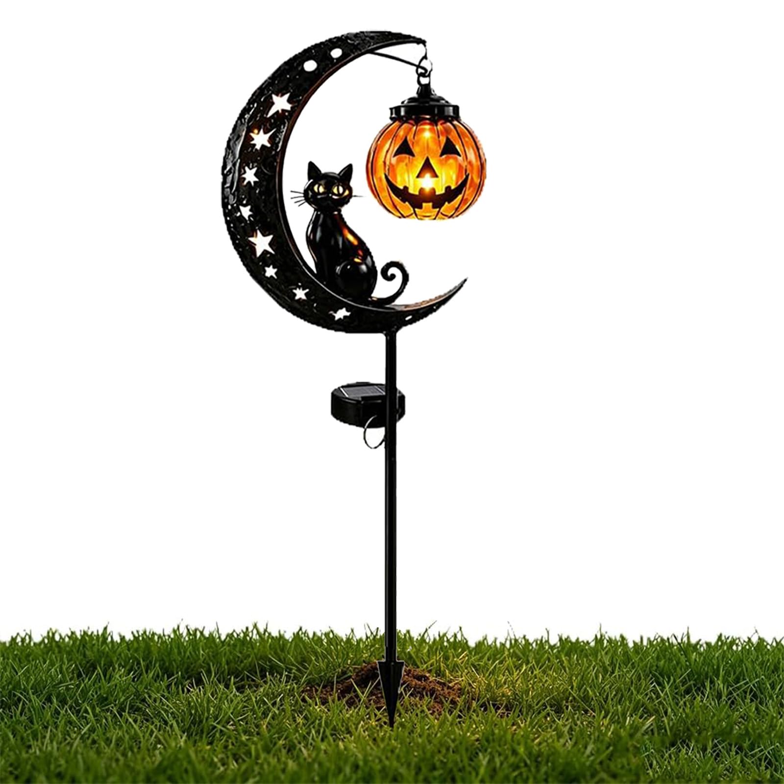 Pealeaf Solar Halloween Garden Lights, Black Cat Pumpkin Moon Solar Stake Light, Outdoor Pumpkin Lamp for Yard Porch Patio Lawn Pathway Halloween Decorations (1PCS,#B)