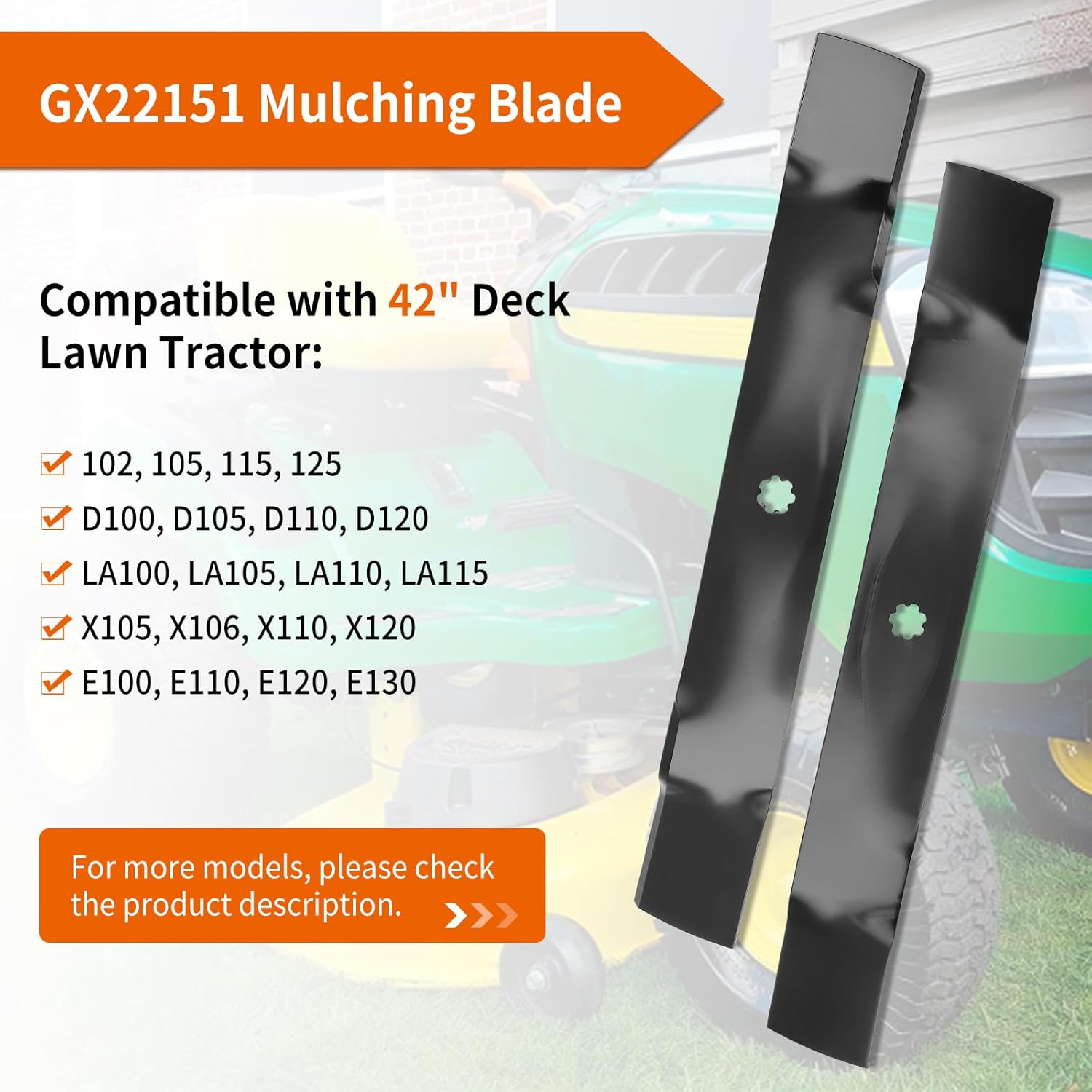 GX22151 Mower Blades for John Dee re 42" Deck Mower, GY20850 Mulching Blades for John Dee re 102 115 125 135 D100 D110 D125 D130 Lawn Tractor, Replace AM141033 AM137333, 4 Pack