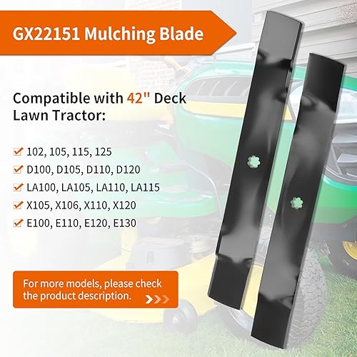 Miniatura 6 de GX22151 Cuchillas de cortacésped para John Dee re 42 pulgadas, cuchillas de acolchado GY20850 para tractor de césped JD 102 115 125 135 D100 D110