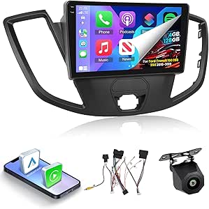 4G+128GB Car Stereo for Ford Transit 150 250 350 (2015-2019) with Wireless CarPlay & Android Auto - 9 Inch Touchscreen Radio with GPS and Rear View Camera