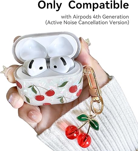 Miniatura 2 de Funda compatible con AirPods 4, bonita funda estética de cereza para AirPod 4 con llavero de cereza, funda protectora de TPU suave a prueba de