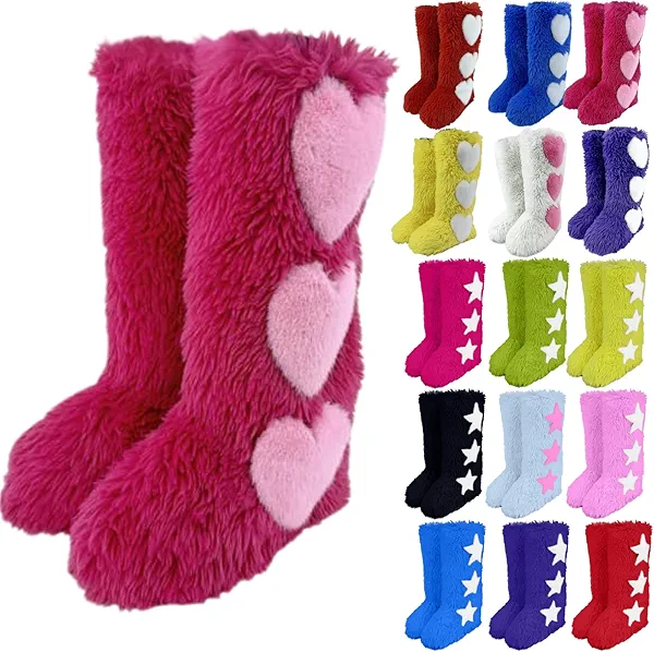 Fur Boots for Women Faux Fur Boots for Women Winter Thick Warm Furry Snow Boot Cute Graphic Fuzzy Fluffy Outdoor Flat Shoes Long Boot