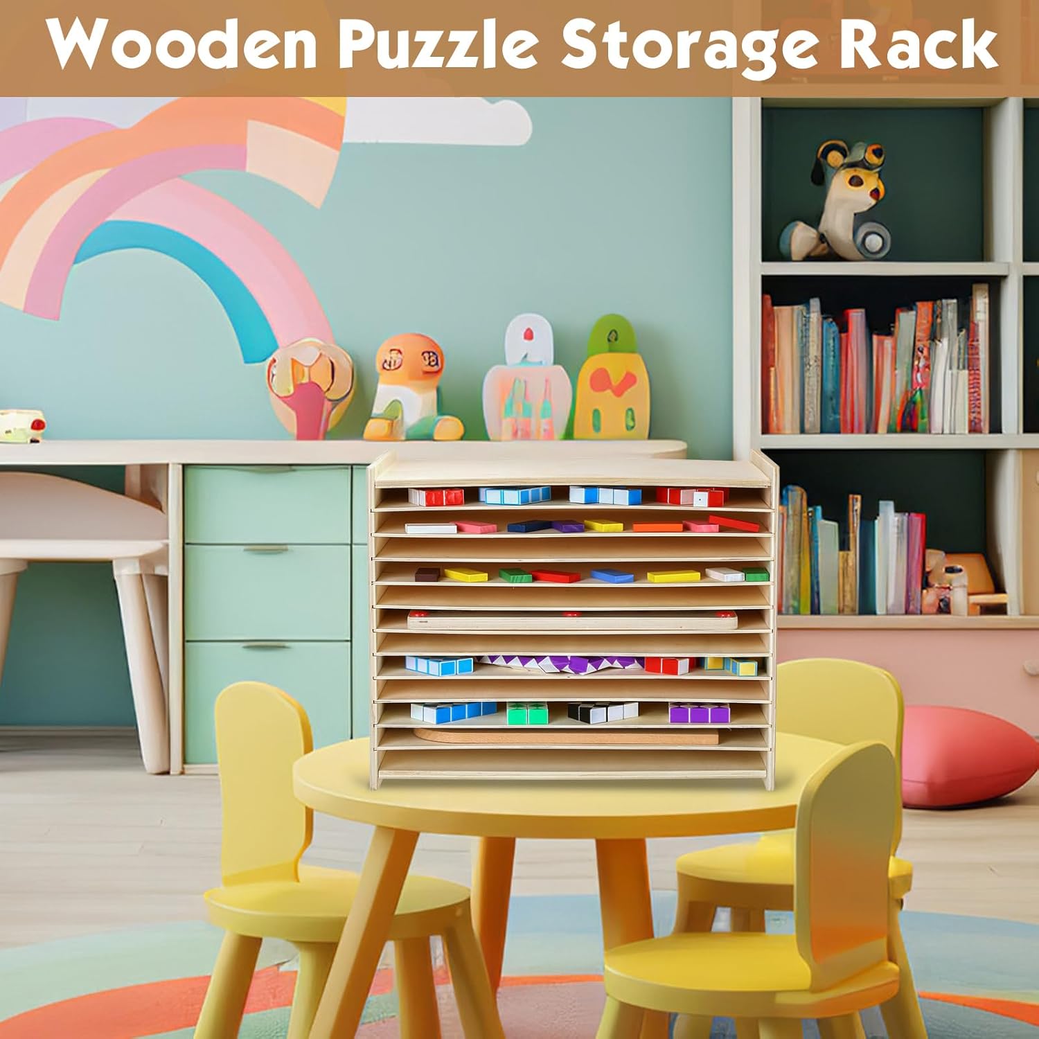 Wooden Puzzle Storage Rack Wood Tabletop Puzzle Holder with Adjustable Drawers 12-Layer Jigsaw Stand Shelf Rounded Edge Storage Cabinet for Raised Flat Paper Craft Supplies