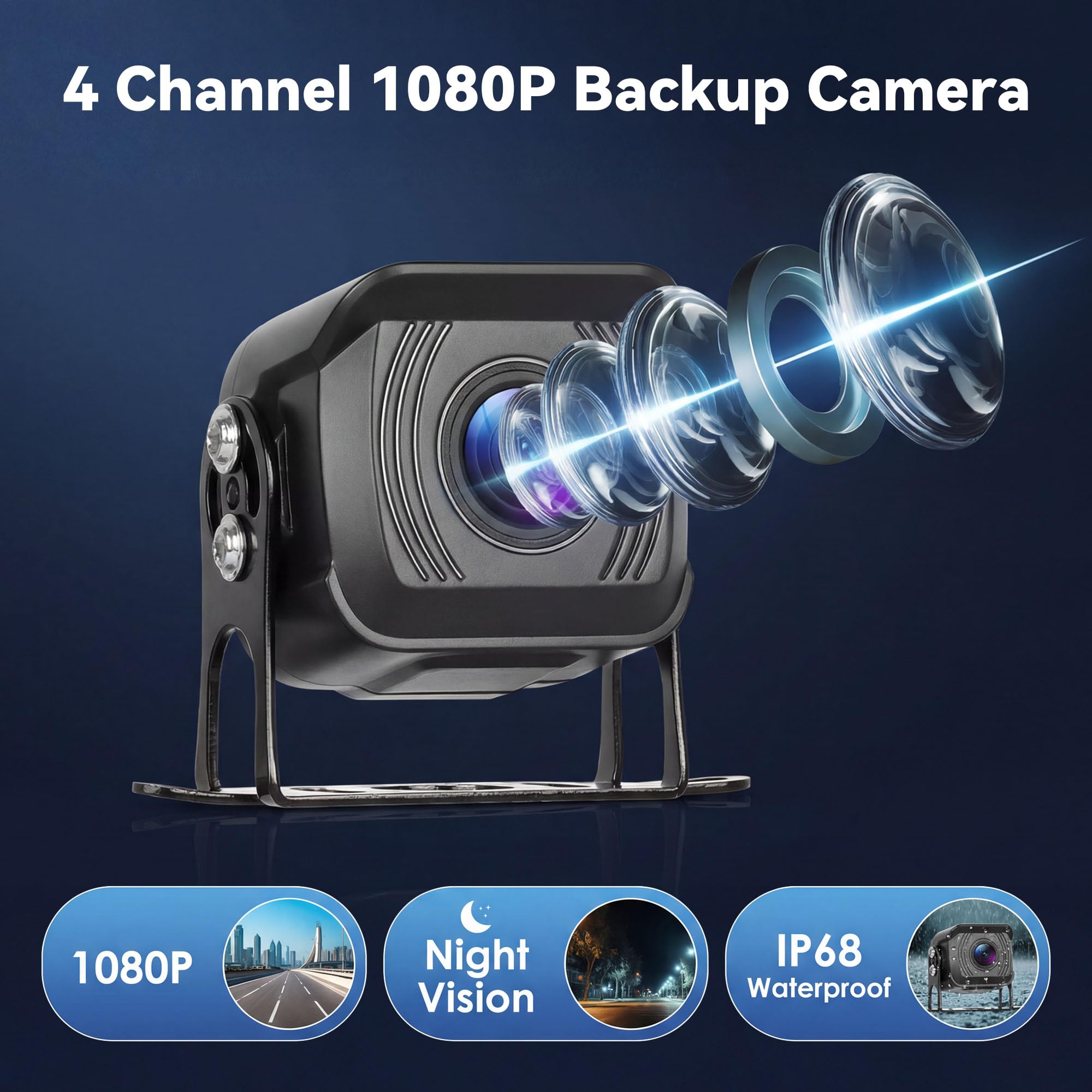 CAMECHO 10.1'' Écran Tactile 4 × 1080P Camera de recul avec Moniteur & IP68 étanche, Vision de Nuit Caméra recul Voiture avec DVR, Moniteur de Stationnement, Écran partagé, Détection d'angle Mort BSD