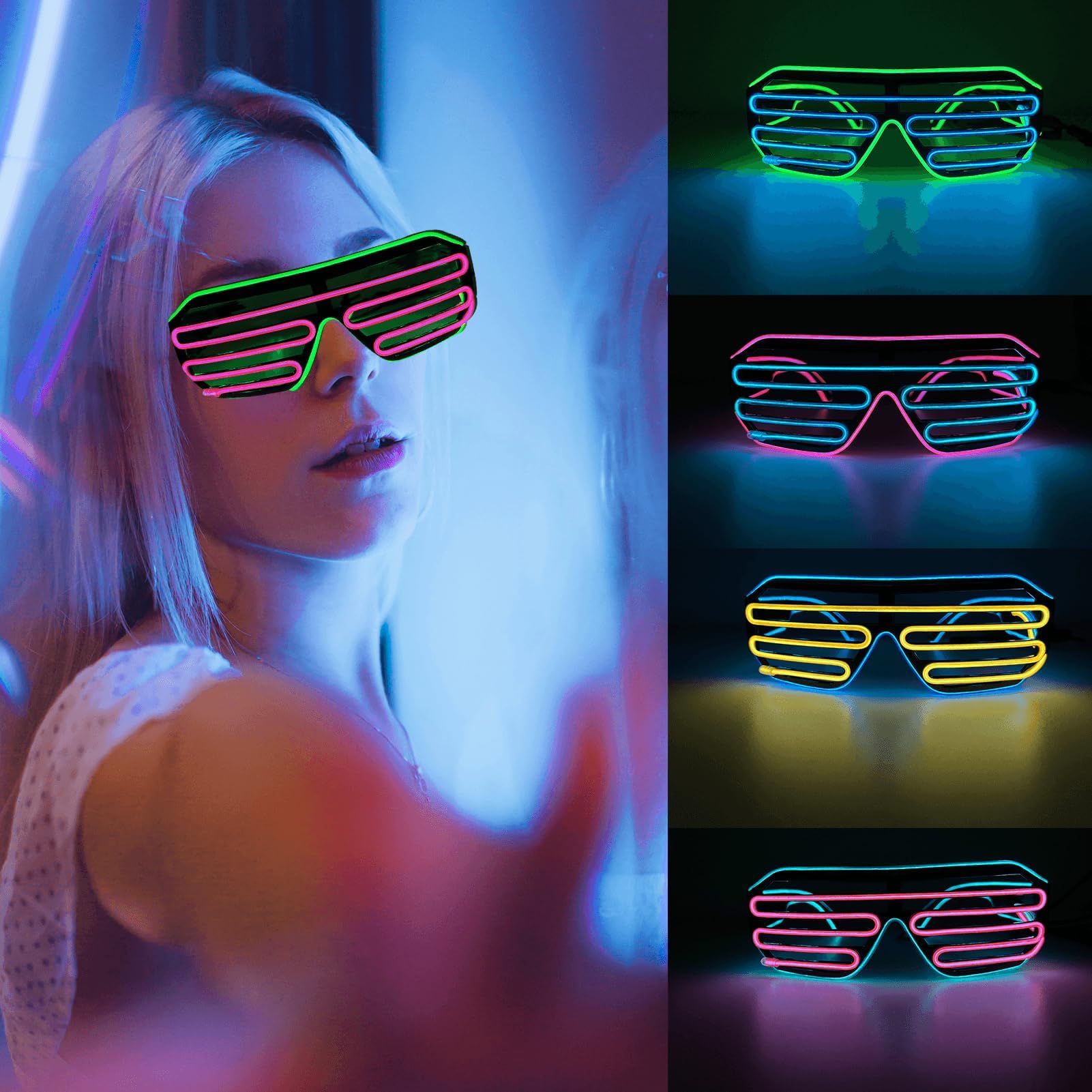 Flashing Glasses, Rechargeable, Battery Operated, Various Types, 3 Patterns, LED, Neon Style, Luminous, Party Sunglasses, Party Glasses, Near Future, Cool, Cosplay Tool, Men's, Women's