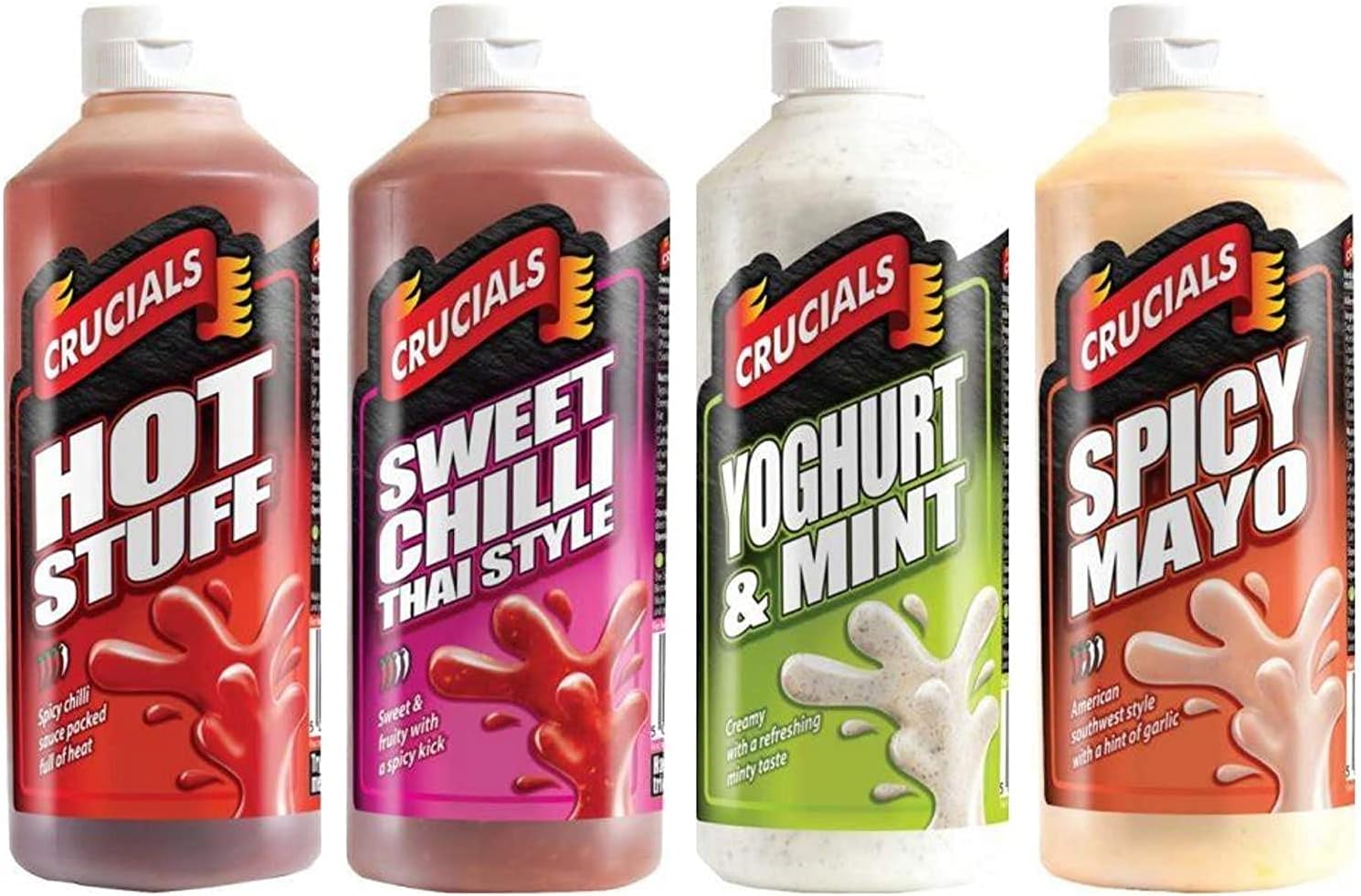 Crucials Spicy Selection Sauces Hot Bundle, 4 x Large 500ml Bottles