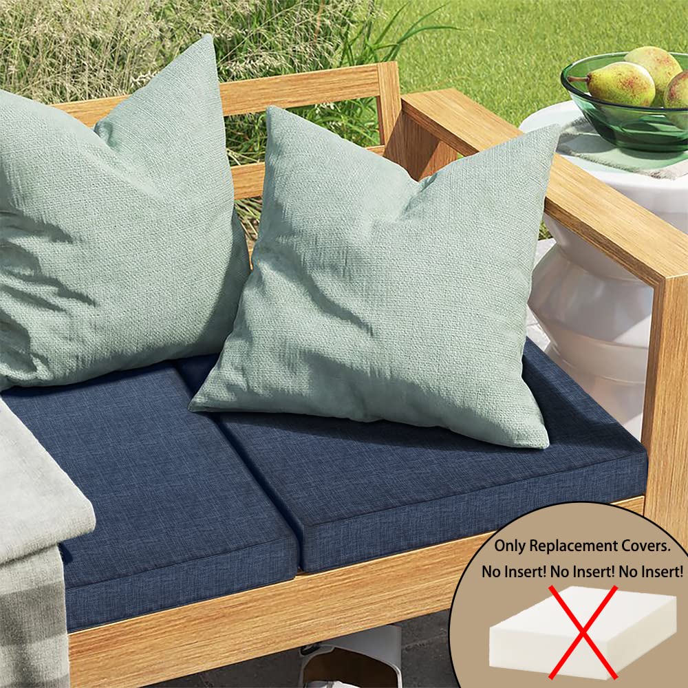Magpie Fabrics Indoor Outdoor Cushion Cover Replacement 2 Pack, NO Insert! Water Repellent Slipcover with Ties Decor for Patio Garden Chair Seat Sofa Bench Wicker(Navy Blue Textured, 22x20x4 Inch)