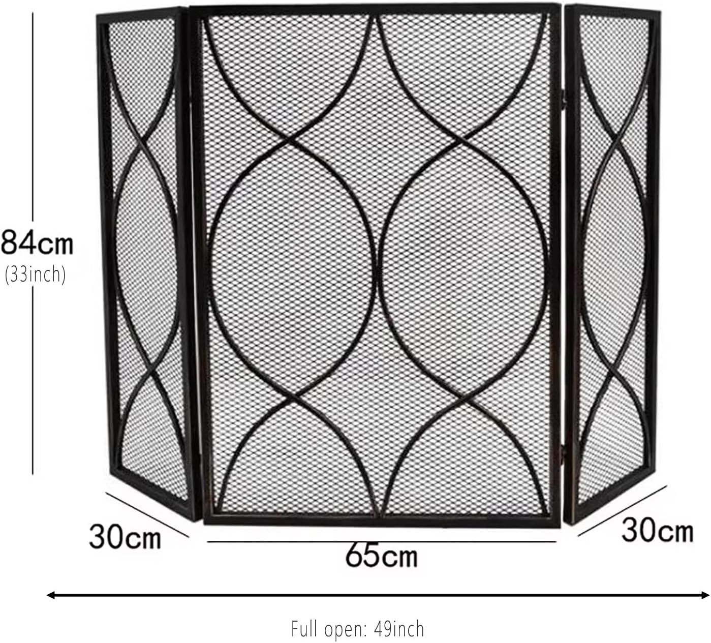 3 Panel Fireplace Protector, Scroll Design, Solid Metal Mesh Protection, Indoor Fireplace Spark Protection, Fireplace Accessories (Black)
