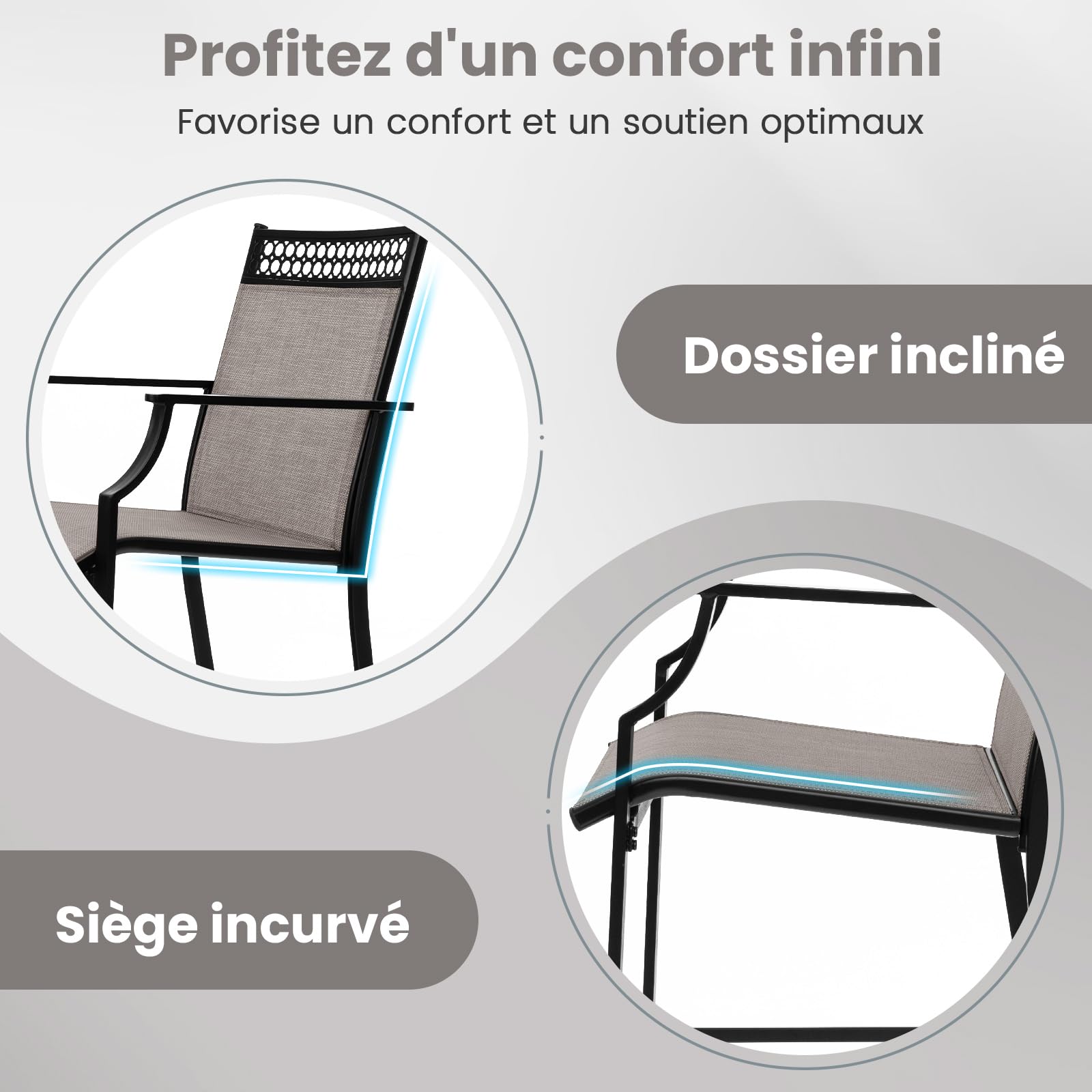 COSTWAY Lot de 2 Chaises de Jardin, Chaises de Salle à Manger à Dossier Haut, Fauteuil d'Extérieur en Métal et en Teslin à Séchage Rapide, Tabourets de Bar, Charge 180 KG (66 x 62 x 114 cm,Café)