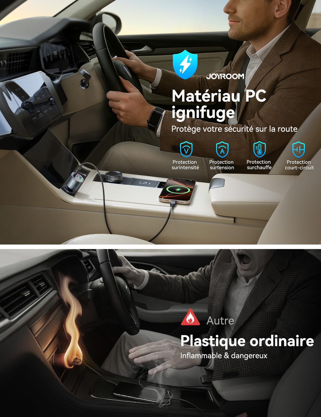 JOYROOM 175W 3 Ports Allume-Cigare USB-C avec Câble USB-C 100W, [3 GaN Puces] Adaptateur Chargeur Voiture PD100W & QC3.0 Rapide Compatible iPhone17/16/15/Samsung S25/S24/Smartphone/iPad/MacBook/Laptop