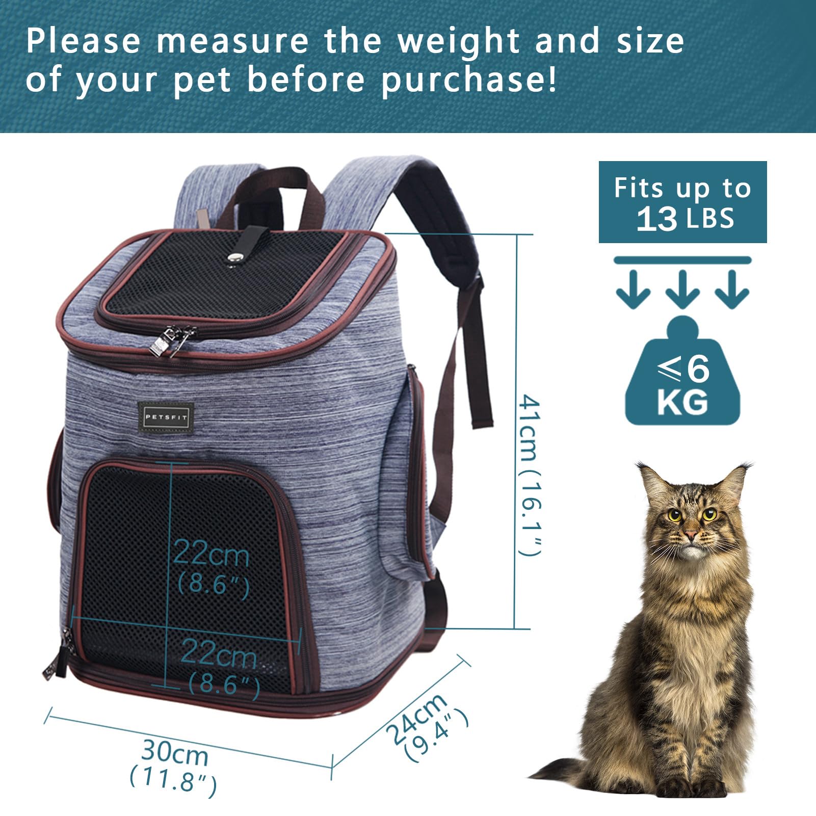 Pestfit Hunde Rucksack für Katzen Kaninchen und kleine Hunde Verstellbare Hunderucksack bis 6 kg Katzenrucksack faltbar, Rucksack Hunde für Reisen, Wandern und Radfahren, Denim-Blau