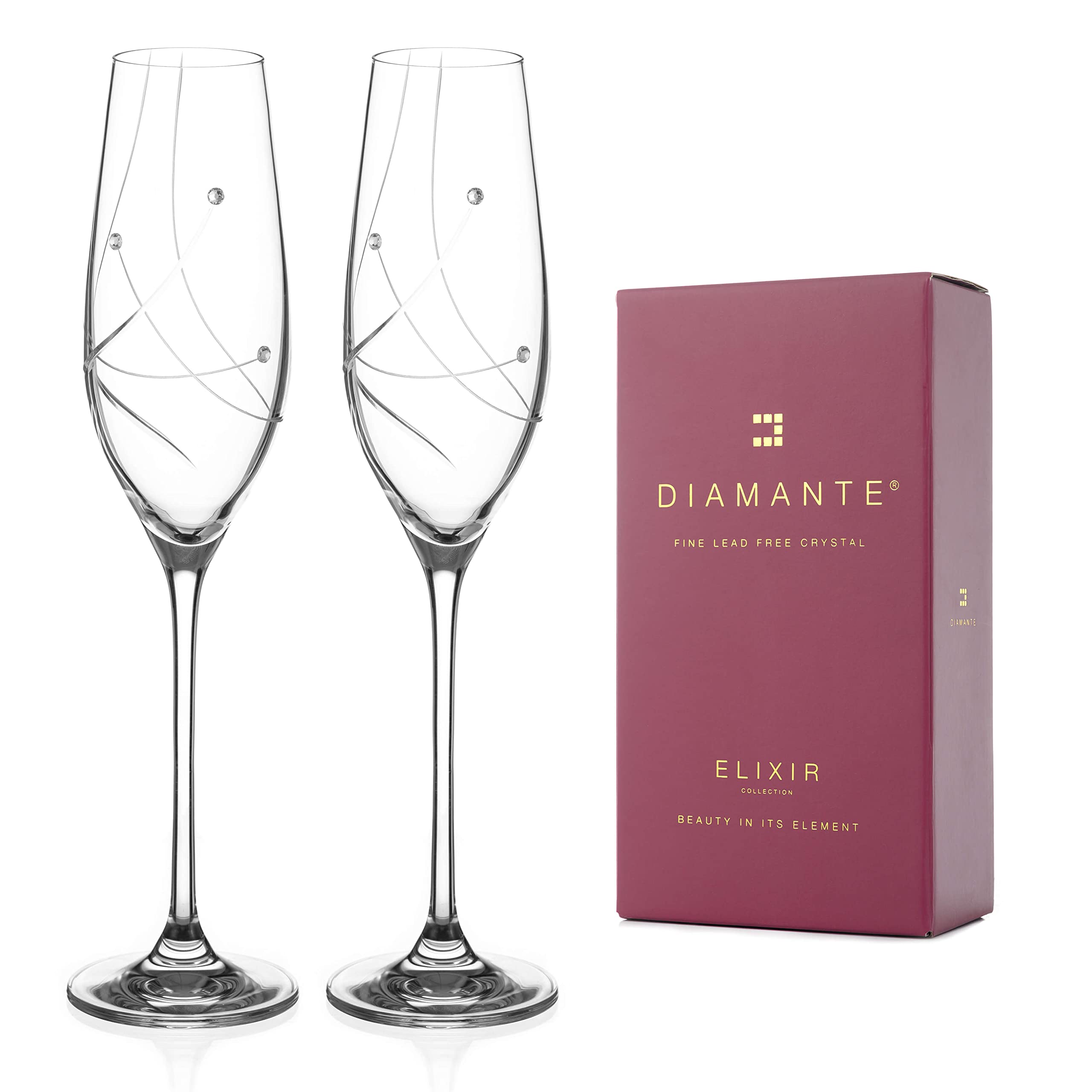 DIAMANTE Swarovski Champagne Flutes Prosecco Glasses Pair - 'Angelina' Embellished with Swarovski Crystals - Set of 2 - Image 2