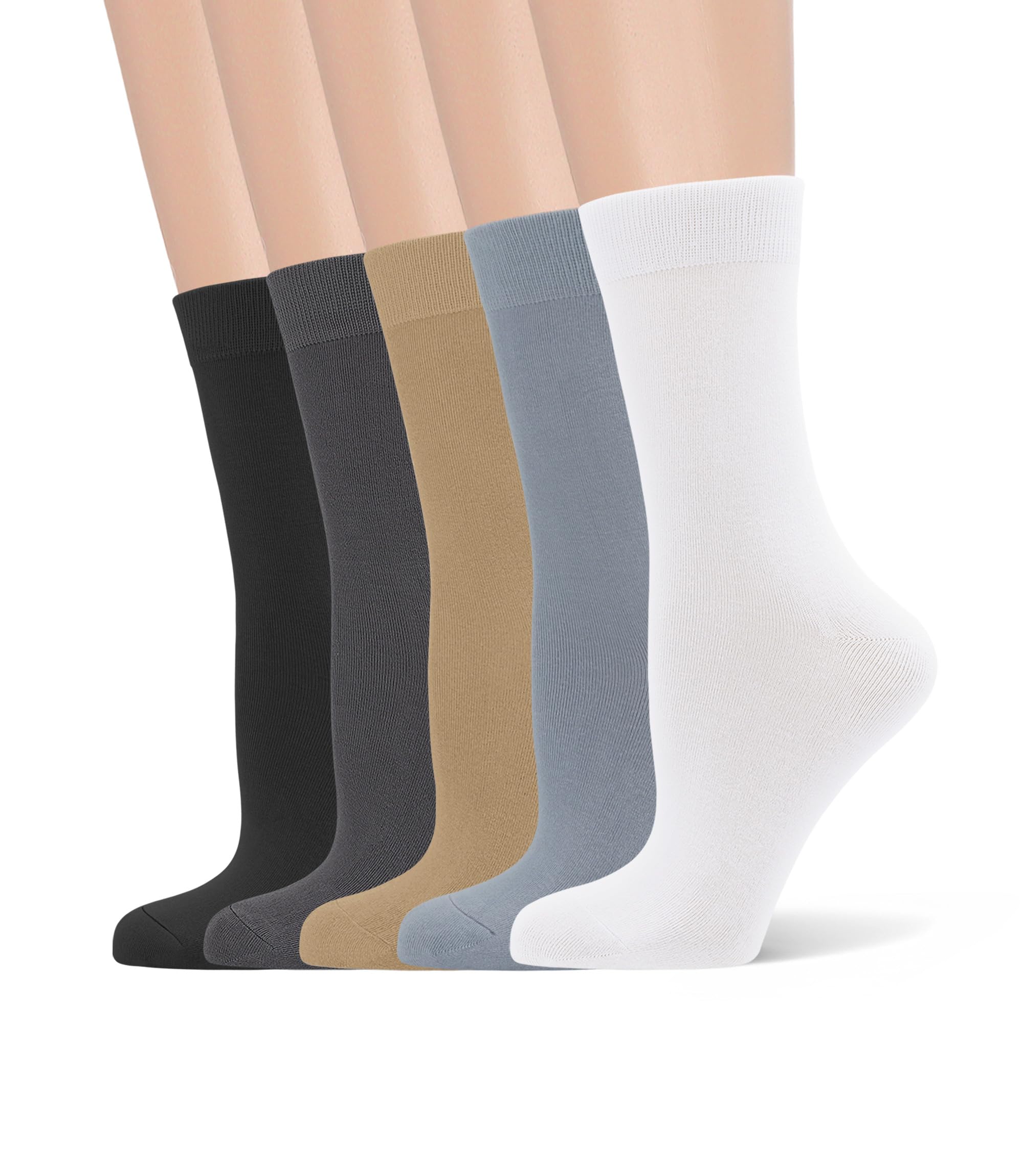 Women's Soft Thin Viscose Bamboo Crew Socks, Fit Stretchy Casual, Business, Dress Calf Sock 5 Pairs