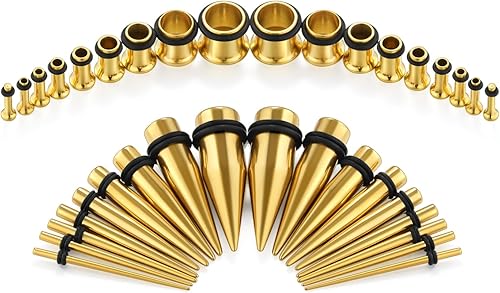Miniatura 25 de vcmart 14G-00G - Kit de estiramiento de 36 piezas de calibre de oído, tapones cónicos, ojales, acero de grado de implante Tono-plateado