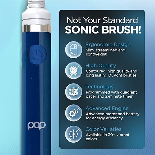 Miniatura 5 de Paquete de 2 cepillos de dientes eléctricos Pop Sonic (azul marino)  Cepillos de dientes de viaje con batería AAA  Cepillos de dientes eléctricos