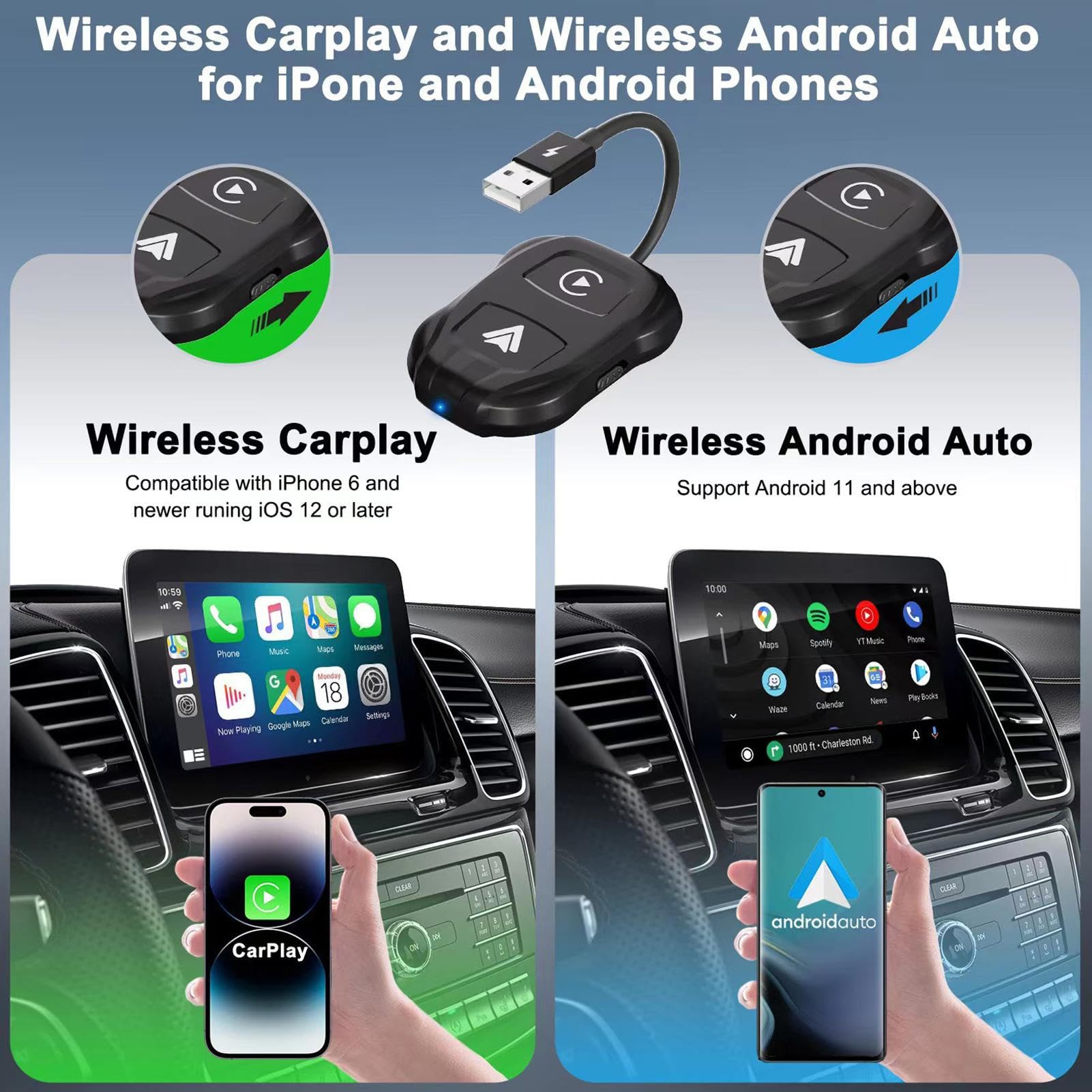 Transmisor inalámbrico de coche - Convierte cables en coche inalámbrico - Adaptador de coche Plug and Play - Control inalámbrico portátil para diferentes modelos