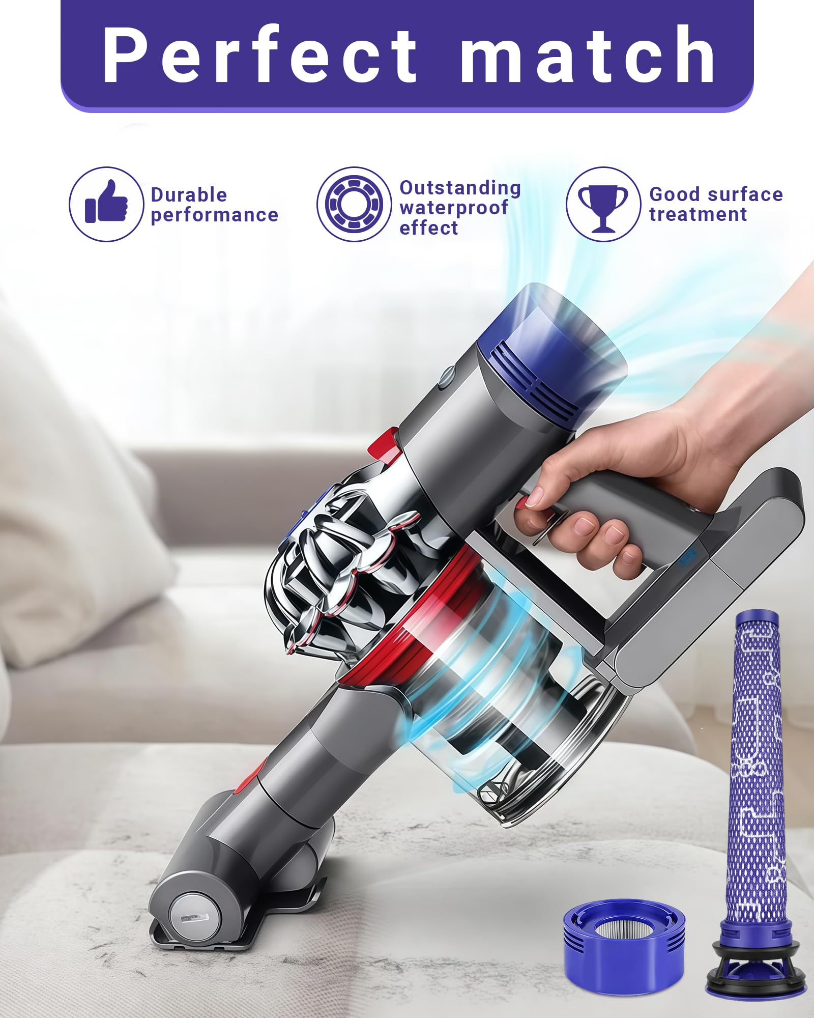 Filtry kompatybilne Dyson V7 V8, HEPA zmywalne, zestaw 6 szt. | Zamienne filtry HEPA ze szczotką do czyszczenia, zmywalne i wielokrotnego użytku do odkurzaczy V7 V8 bez narzędzi