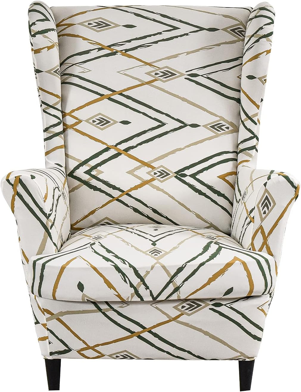 NILUOH Wingback Chair Slipcover 2-Piece Stretch Wingback Chair Sofa Slipcover Armchair Cover Printed Furniture Protector Couch Soft with Elastic Bottom for Living Room, 24