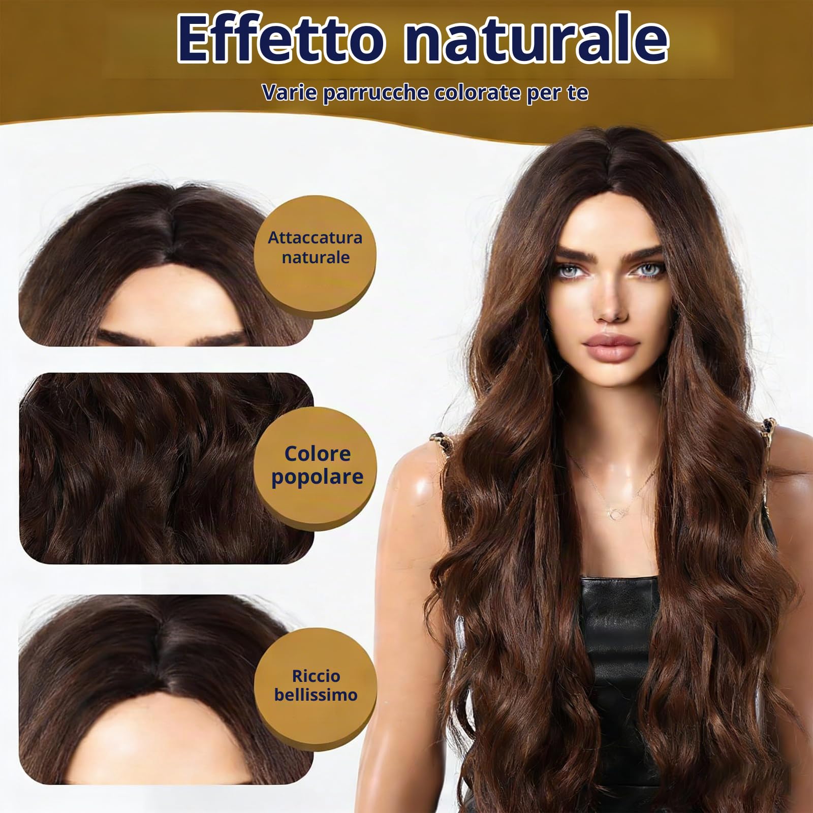 Parrucca Biondo 70cm Lungo Ondulato Parrucca Donna Bionda Resistente al Calore Centrale Parrucca per Cosplay Feste Cosplay Quotidiano (Marrone chiaro)