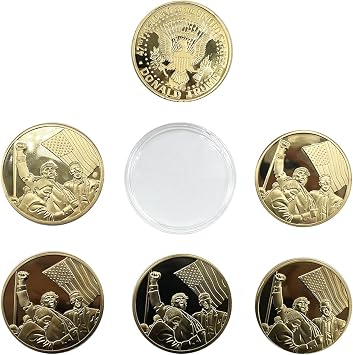 6 Pack Gold Trump Coin with Protective Case,Double Sided Trump CoinsHeads Fighting for America Tails 47th President,Trump Gifts