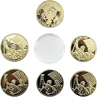 6 Pack Gold Trump Coin with Protective Case,Double Sided Trump Coins：Heads Fighting for America Tails 47th President，Trump Gifts