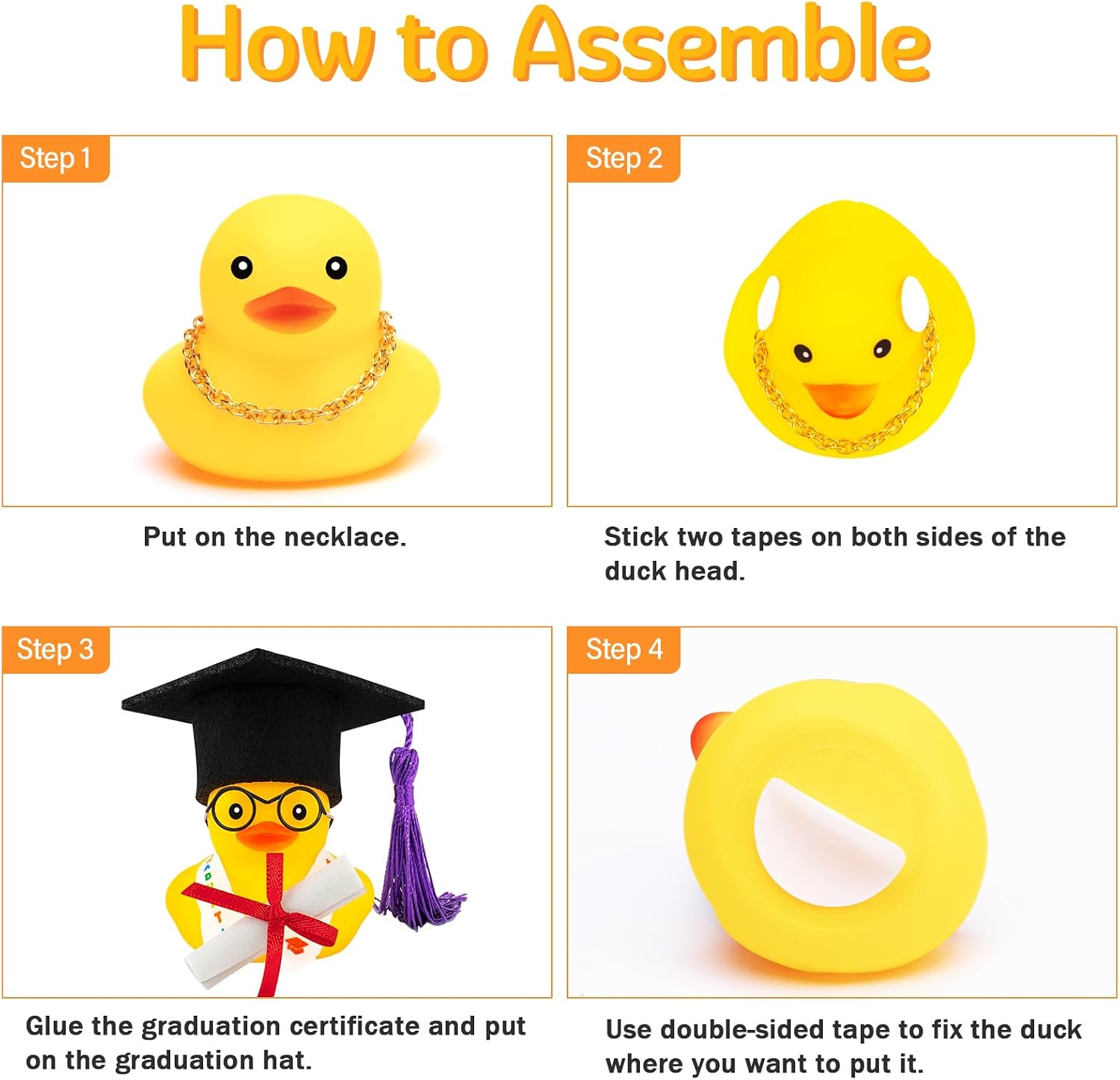 wonuu Graduation Gift Duck Car Dashboard Decorations Rubber Duck Car Ornaments for Nearsighted Glasses Graduation Sash Certificate for Associate, Black