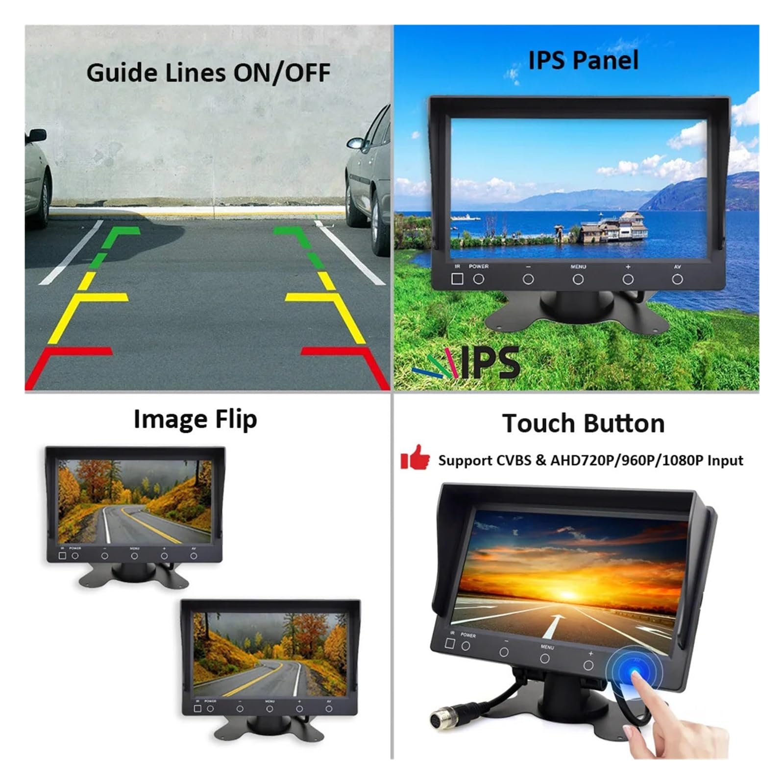 Zestaw Kamer Przyczepy 7-calowy Monitor Samochodowy 1080P Cofania Zapasowa Kamera Boczna Z Noktowizorem Do Ciężarówki RV Bus Van Stabilna Transmisja SygnałU(AHD Camera Kit - 10m)