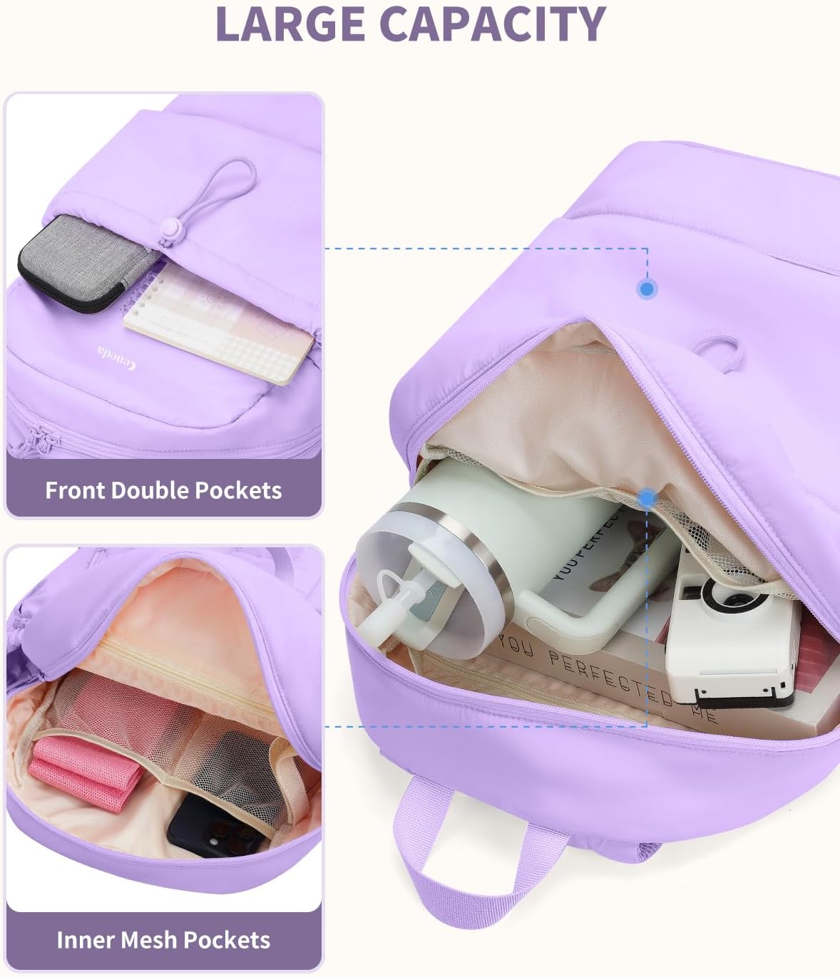 Ceneda Gym Backpack for Women, Cute Gym Bag with Shoe Compartment, Wet Pocket & Tumbler Strap, Puffer Dance Cheer Backpack