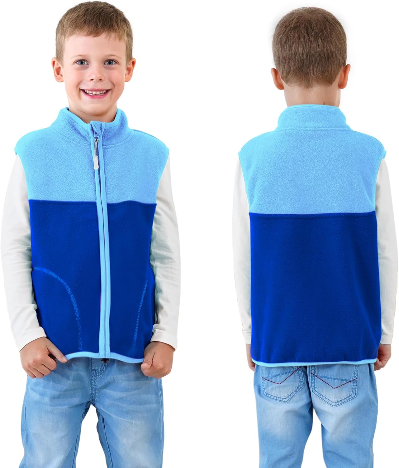 Boys Full Zip Polar Fleece Vest Sleeveless Outwear Warm Jacket with Pockets - Image 2