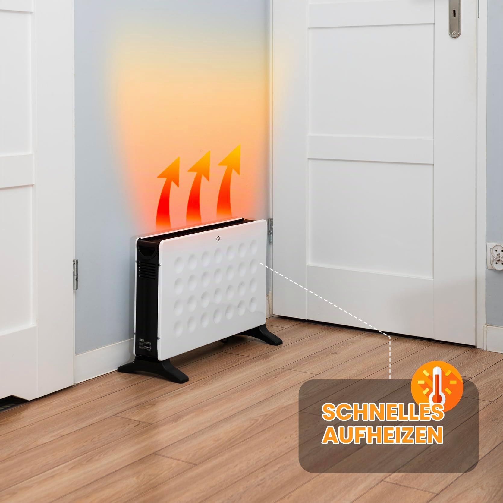 LEHMANN Konvektor Heizung elektrisch 2000 W, Heizkörper mit Thermostat und 3 Heizstufen 750/1250/2000 Watt, Mobil Konvektorheizung mit Überhitzungsschutz, Elektroheizung Energiesparend