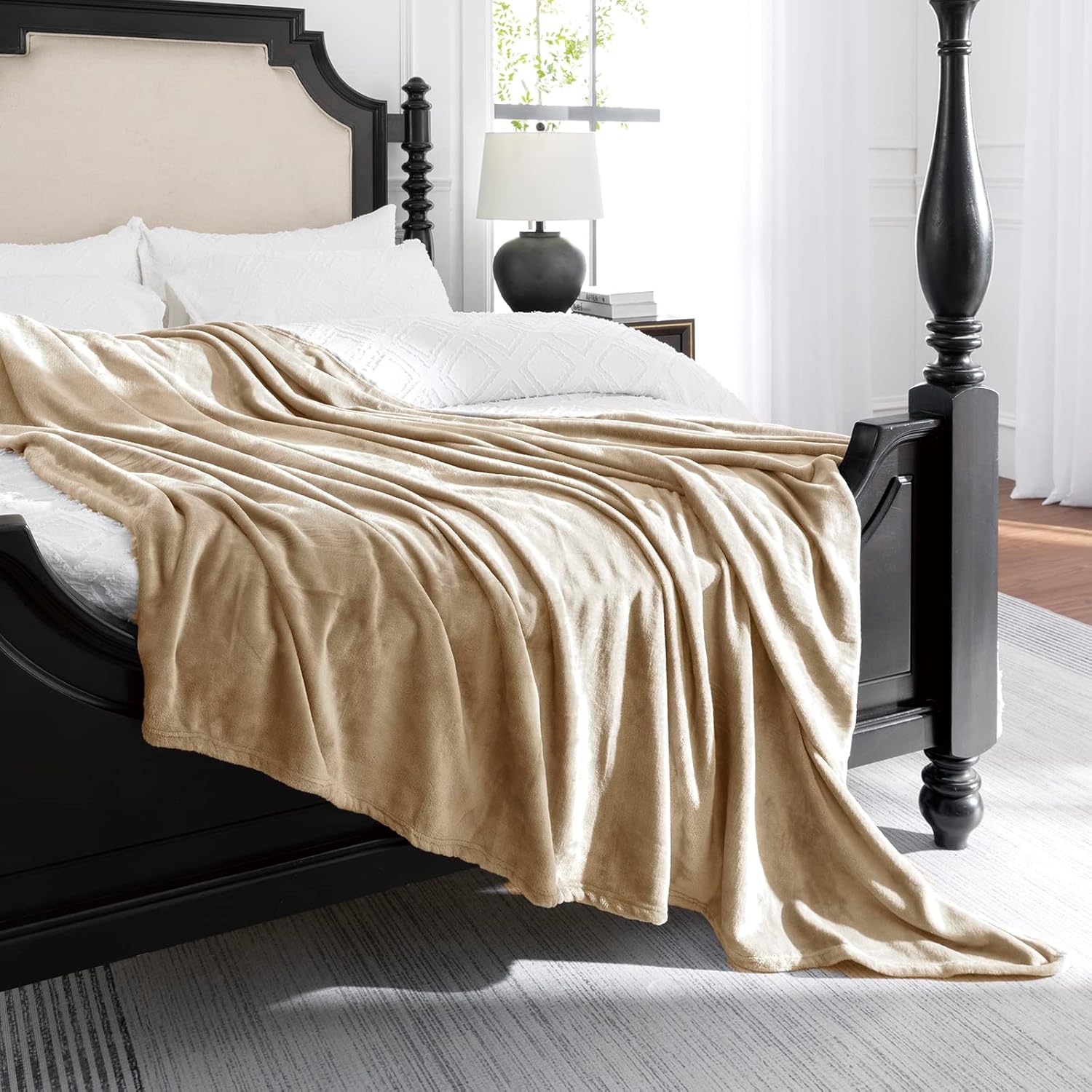 JIAHANNHA Flannel Fleece Blanket Throw Size(50 by 60 Inches),Beige Throw Blanket for Couch Sofa Bed 280GSM,Super Soft Plush Cozy and Lightweight Warm Bed Blanket for All Season - Image 2