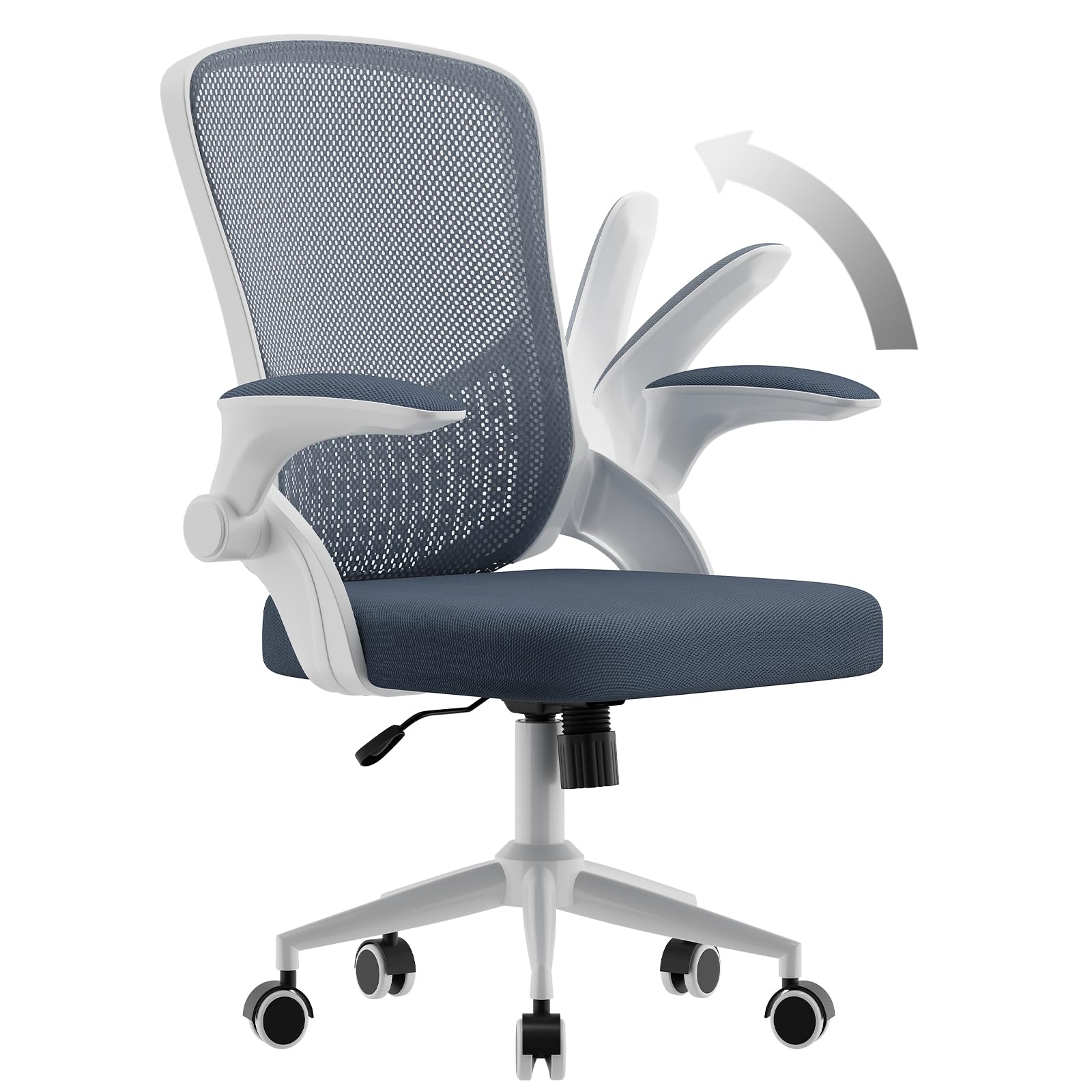 naspaluro Silla de Oficina, Silla de Oficina Ergonómica con Brazos Abatibles 90°, Soporte Lumbar de Diseño Exclusivo, Tapicería de Malla Transpirable, Silla de Escritorio Giratoria 360°, Gris Oscuro