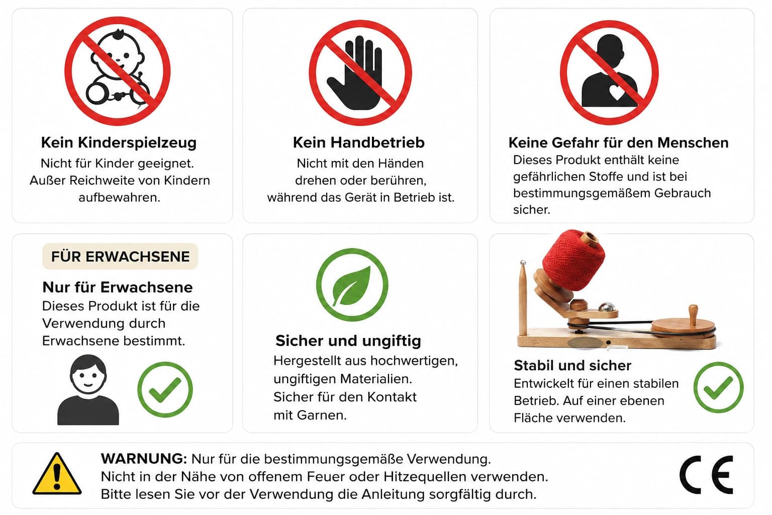 Zwijarka kulowa z przędzy drewnianej, ręcznie obsługiwana - duży rozmiar, idealna do wytrzymałych akcesoriów szydełkowych i dziewiarskich (drewno plażowe)