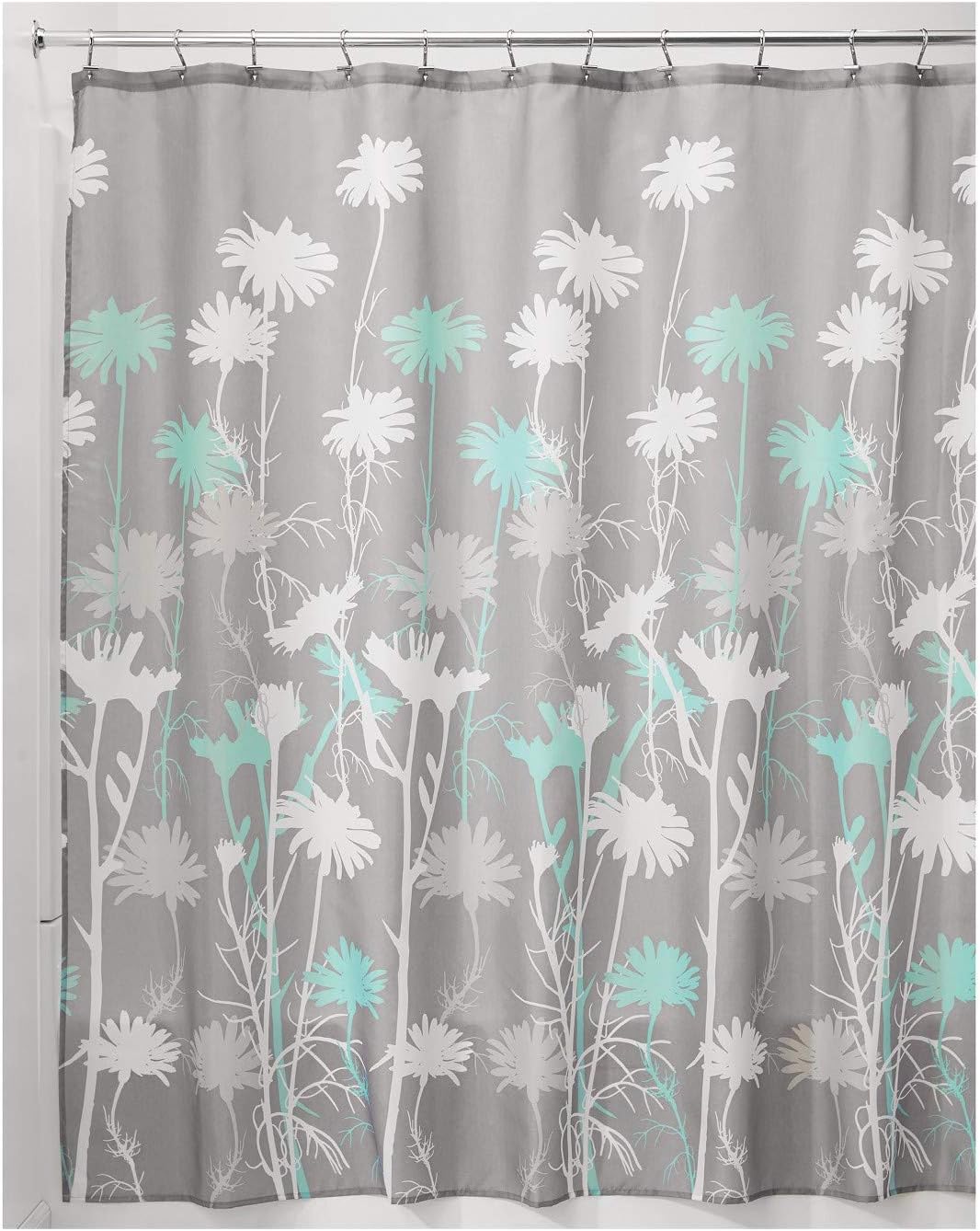 iDesign Fabric Daizy Shower Curtain for Master, Guest, Kids', College Dorm Bathroom, 72" x 72", Gray and Coral
