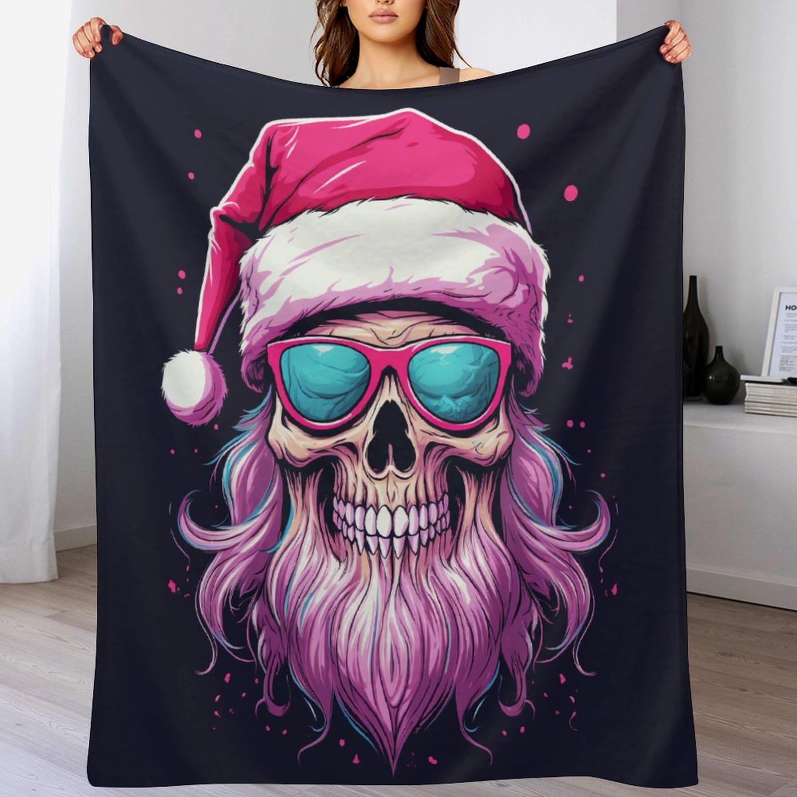 Couverture de Noël crâne plaid chaud en flannel cadeau idéal 130x180cm