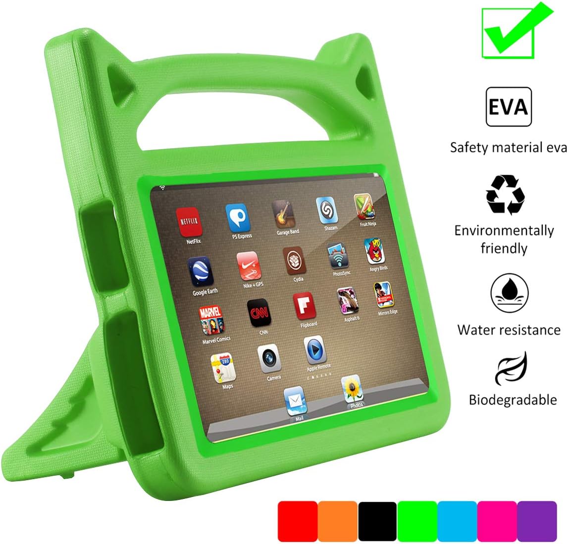 Tablet 7 2019 Case for Kids,Riaour Light Weight Shock Proof Convertible Handle Stand EVA Protective Kids Case for 7 inch Display Tablet (Green)
