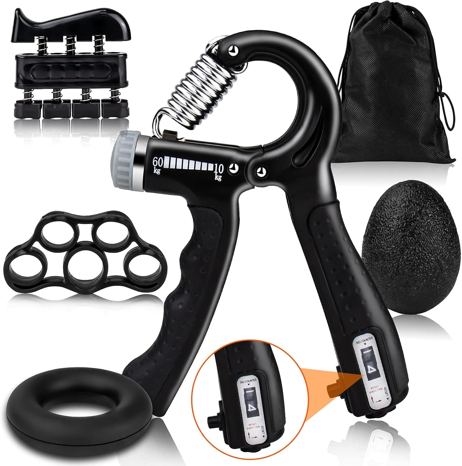KD Willmax Hand Grip Strengthener Workout Kit (5 Pack). Includes Forearm Grip, Adjustable Resistance Hand Gripper, Finger Exerciser, Grip Ring, and Stress Relief Grip Ball for Athletes.-picture-20