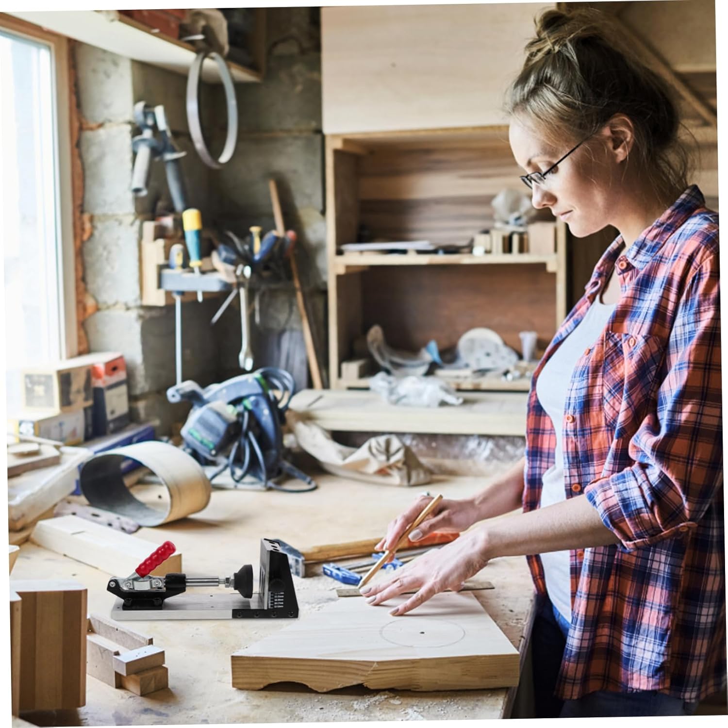 Vaguelly 1Set Woodworking Inclined Hole Locator Tool Oblique Drilling Kit Durable Scale for Precise Plank Thickness