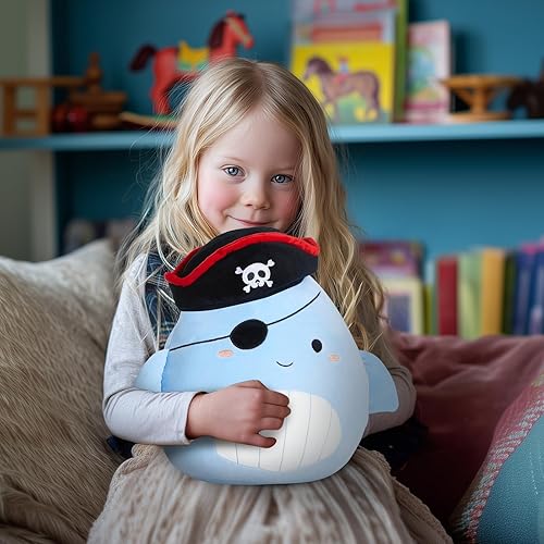 Miniatura 5 de CozyWorld Almohada de peluche de ballena pirata de 14" de animales de peluche originales, peluche lindo y suave para niños y niñas