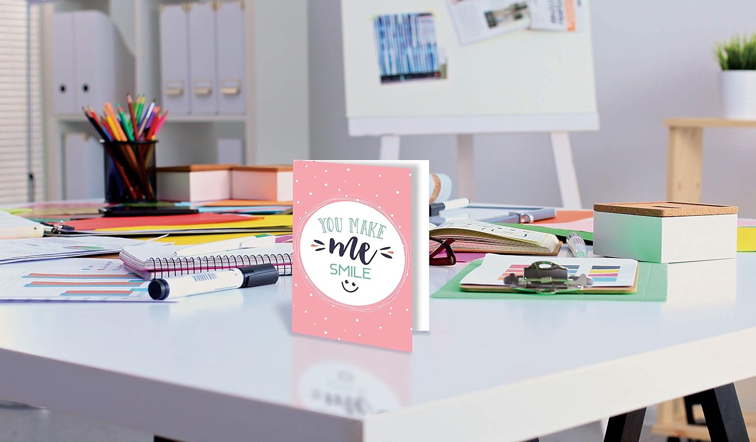 Better Office Products - 100 Pack of Thinking of You, Friendship, Love Greeting Cards with 6 Fun Cover Designs and Envelopes