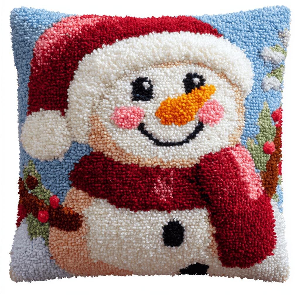 Kitquiver Latch Hook Kits Donkey for Adults,Snowman DIY Latch Hook Cushion Kits and Latch Rug Kits Cross-Stitch Embroidery Cushion Cover for Home Sofa Decoration 17X17 in