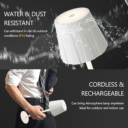 Miniatura 4 de Lámpara inalámbrica, lámparas de mesa con batería, lámparas portátiles recargables, lámpara táctil regulable de 3000 K, lámparas para exteriores con
