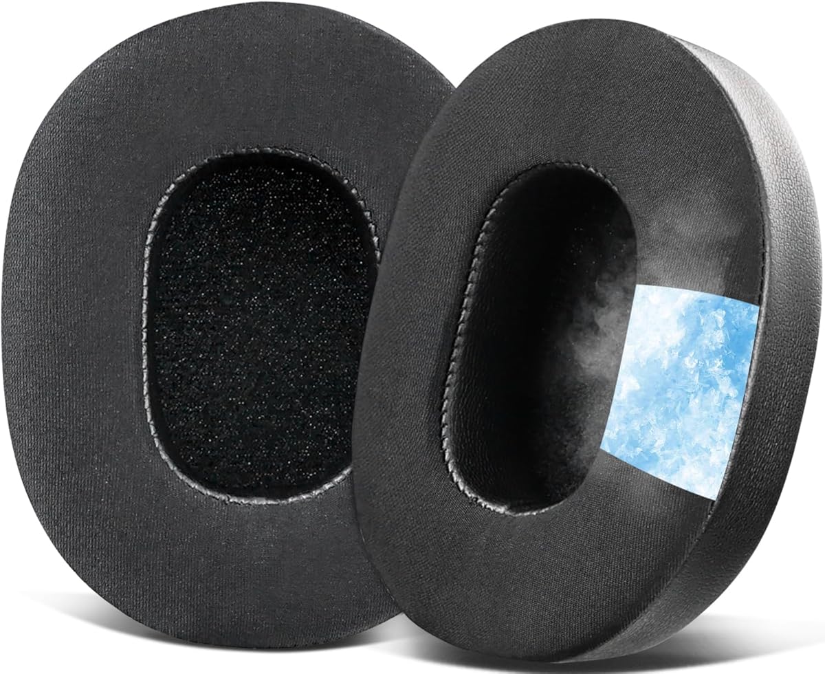 SOULWIT Cooling-Gel Replacement Earpads for Skullcandy Hesh 3/ANC/Evo & Crusher Wireless/ANC/Evo & Venue ANC Over-Ear Headphones, Ear Pads Cushions with Ice Silk Fabric - Black