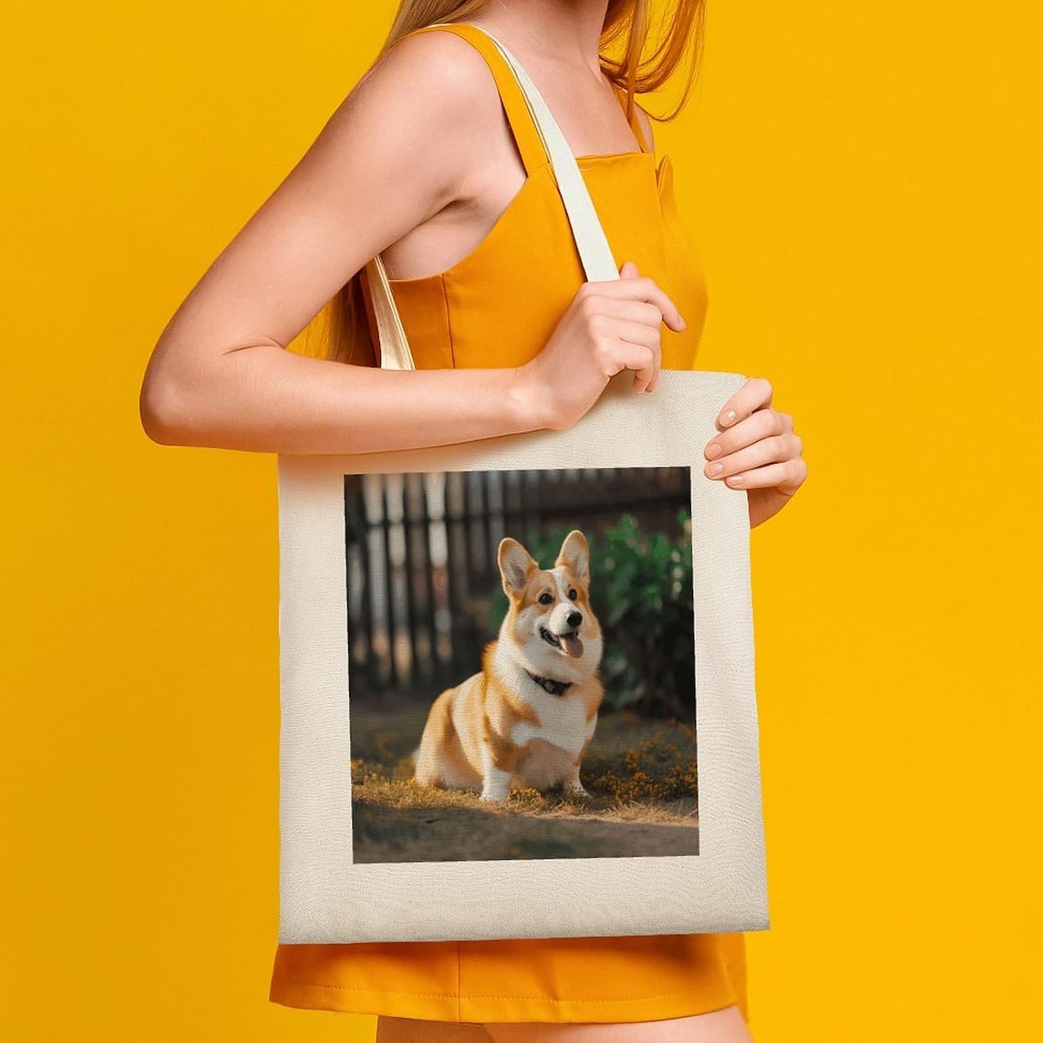 Dog Corgi Canvas Tote Bag Aesthetic Tote Bag image 3