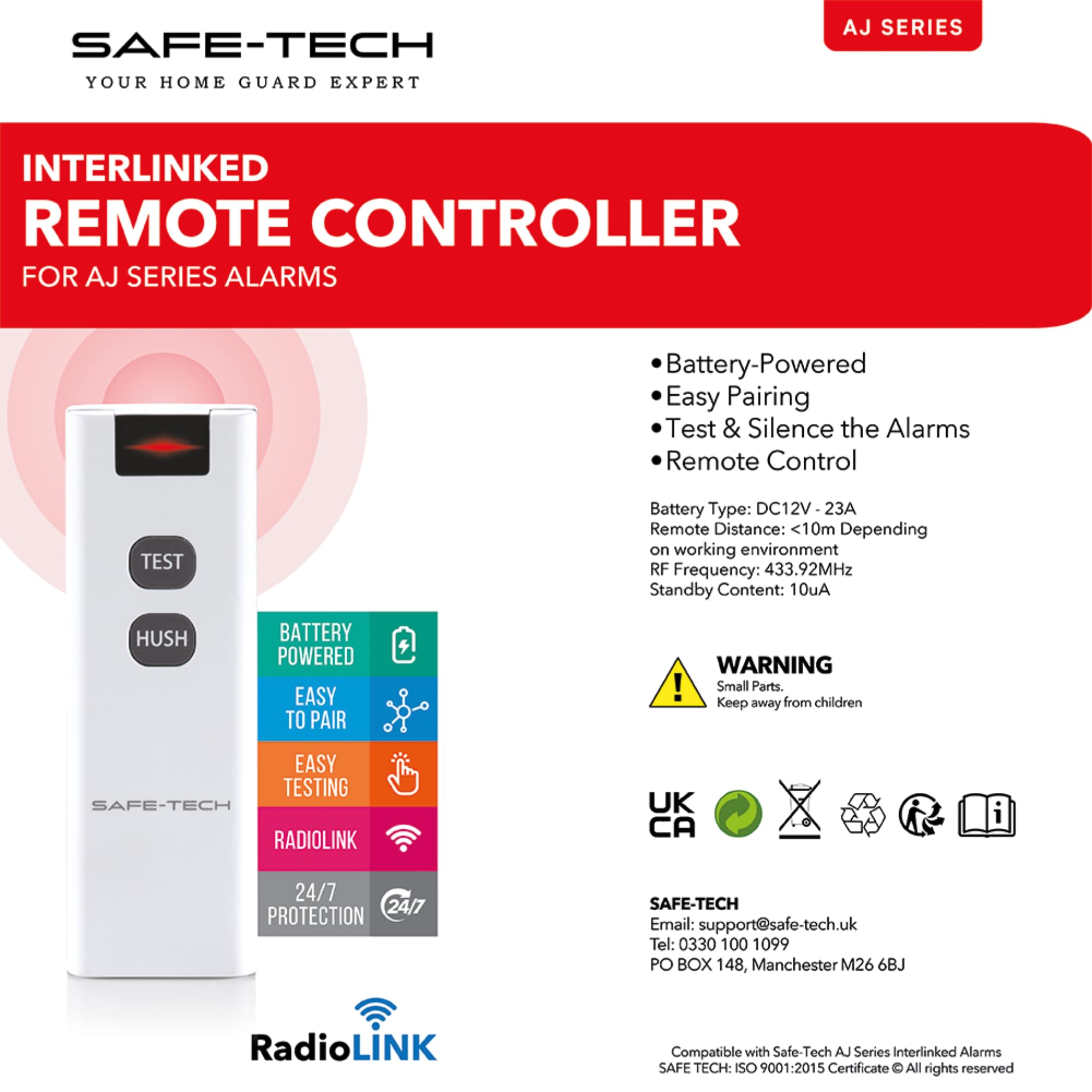 SAFE TECH AJ-R1062 Wireless Interlinked Remote Controller for Smoke Alarms - Image 2