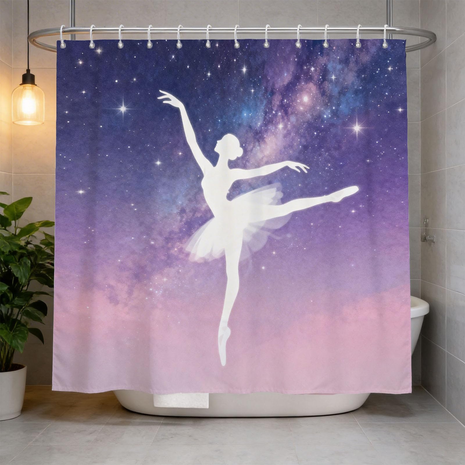 Hongduo 3D Starry Sky Ballet Shower Curtain for Stalls Bathtubs Ballet Bathroom Decor Shower Curtain Set Polyester Fabric Waterproof 200x200cm/79X79 Inch with Hooks